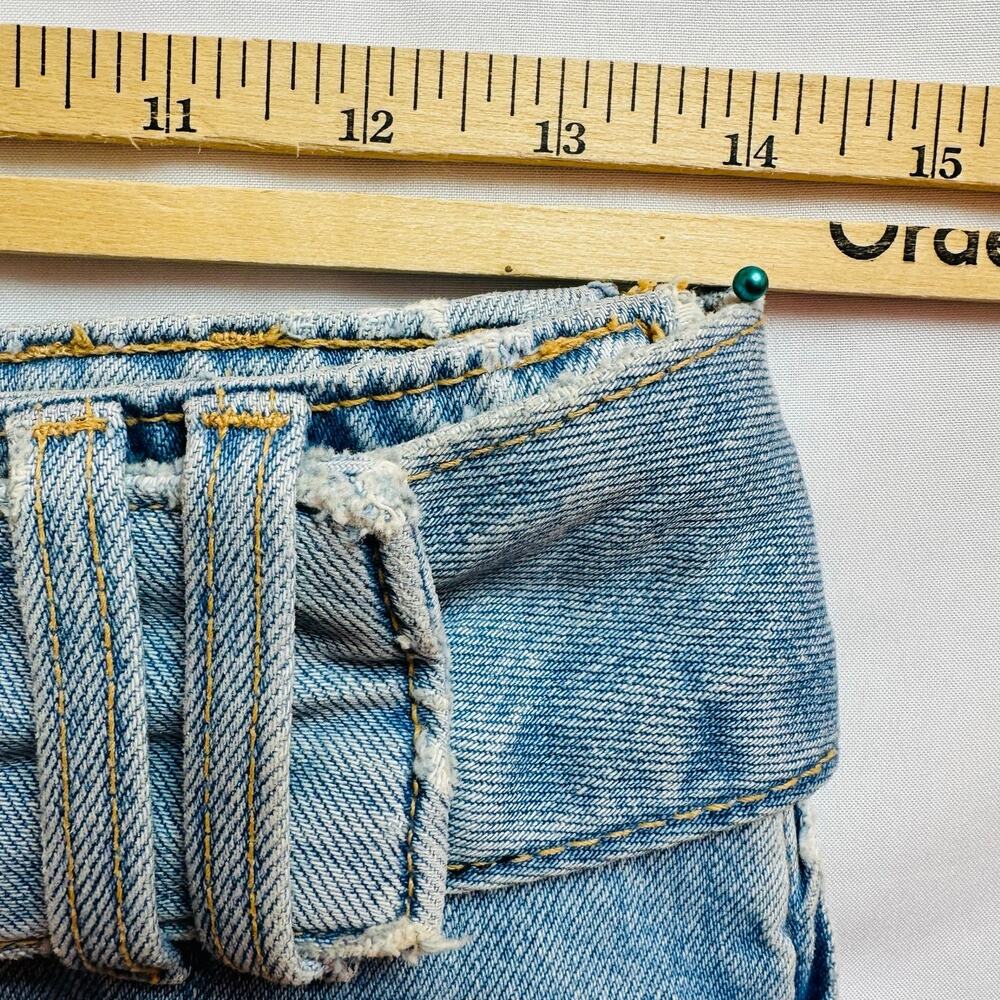 Zara Women's denim mini Blue belted pleated Skirt Sz XS distressed hem - Picture 3 of 9